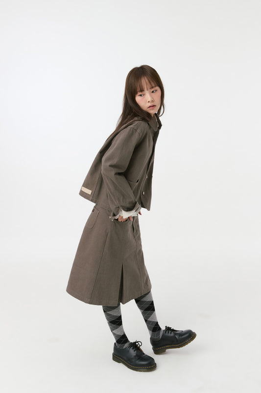 [9/30予約配送] FLORAL LINE PLEATED MIDI SKIRT, KHAKI