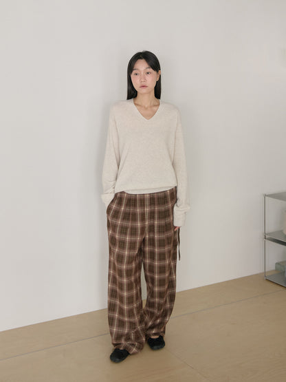Side String Check Pants - Brown 7