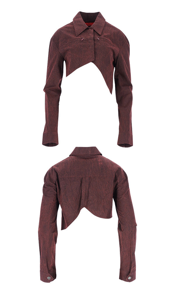 【Reculer レキュリー】Wrinkle R-crop shirts Burgundy