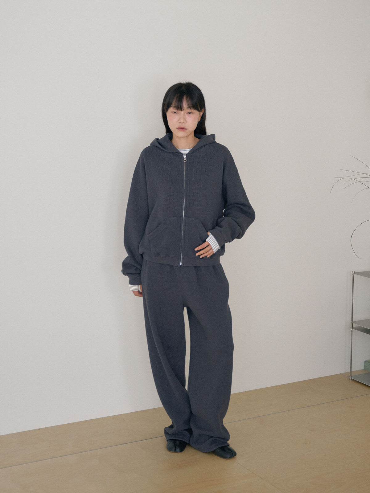 Current Waffle Hoodie Zip-up - Charcoal 2
