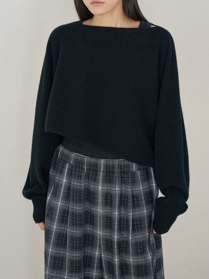 Unbalanced Boat Neck Pullover - Black 4