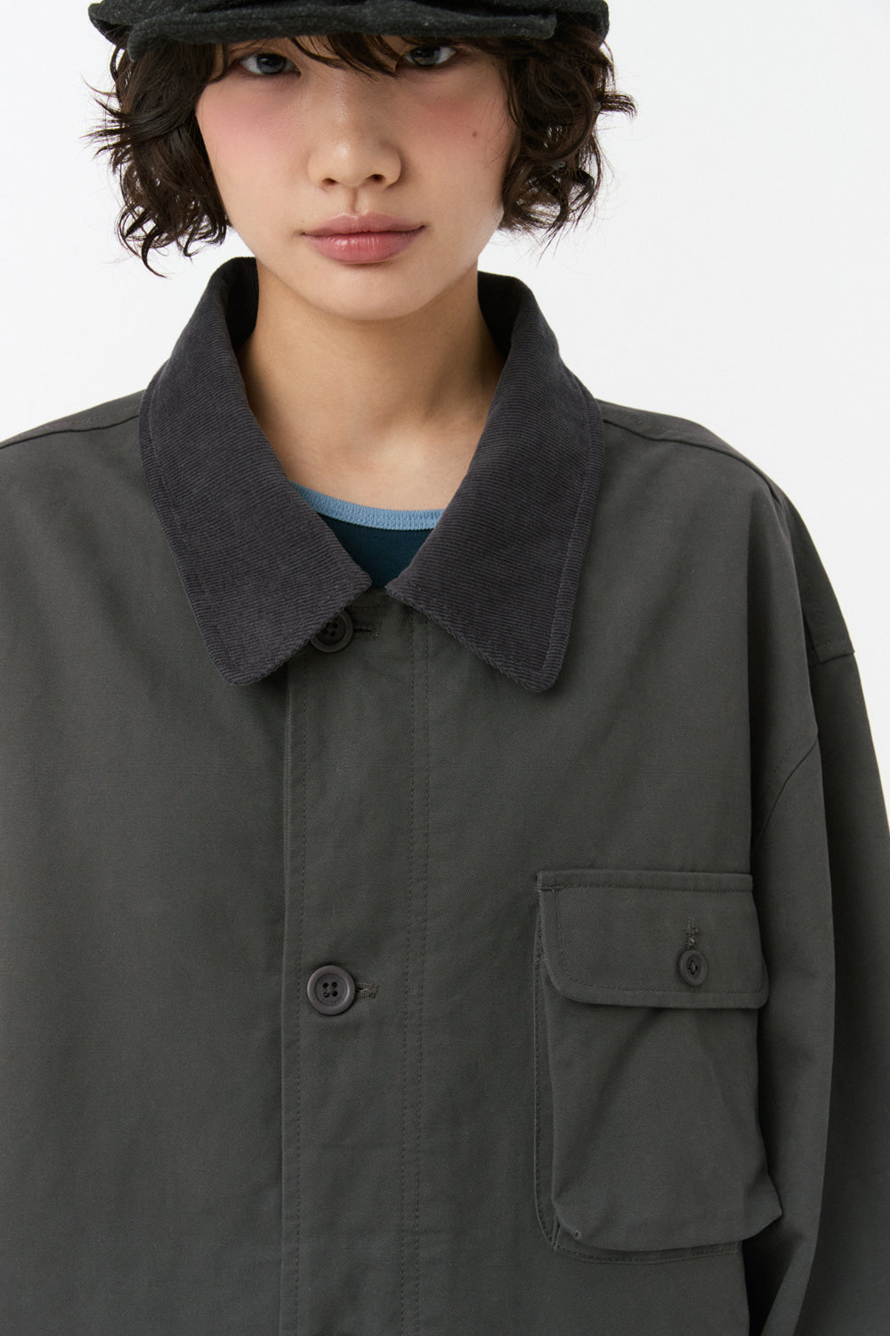 REVERSIBLE FLORAL COTTON JACKET, CHARCOAL