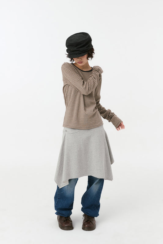 [9/10予約配送] TWO WAY ASYMMETRIC JERSEY SKIRT, GRAY