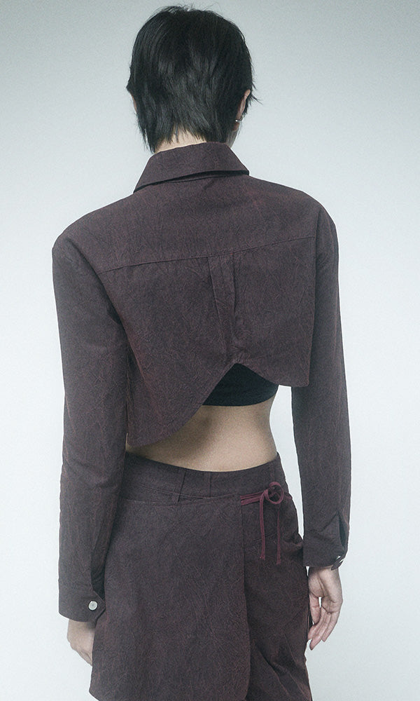 【Reculer レキュリー】Wrinkle R-crop shirts Burgundy