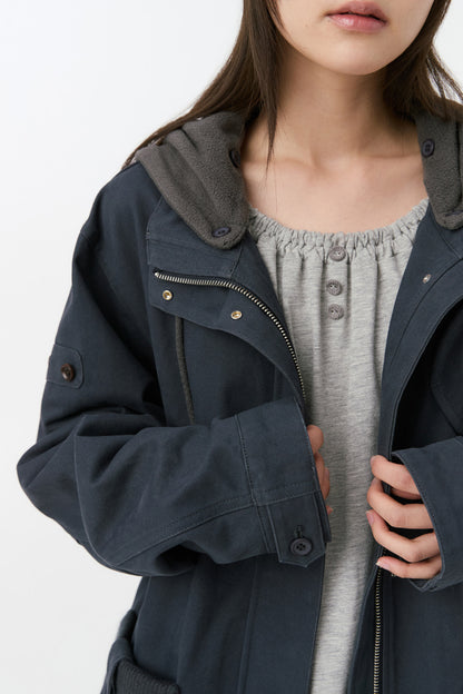 ROUND POCKET FISHTAIL JACKET, NAVY