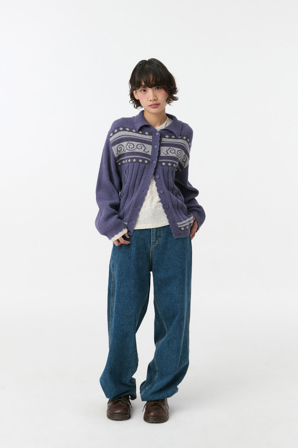 SNAIL GRAPHIC KNIT CARDIGAN, PURPLE