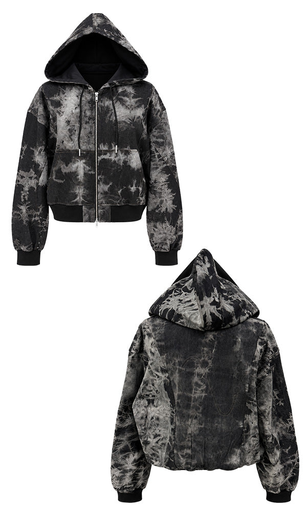 Reculer Pipe dyed denim crop hoodie zip-up(ブラック) 商品画像5/6