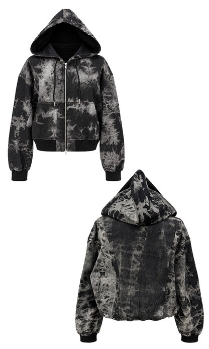 Reculer Pipe dyed denim crop hoodie zip-up(ブラック) 商品画像5/6