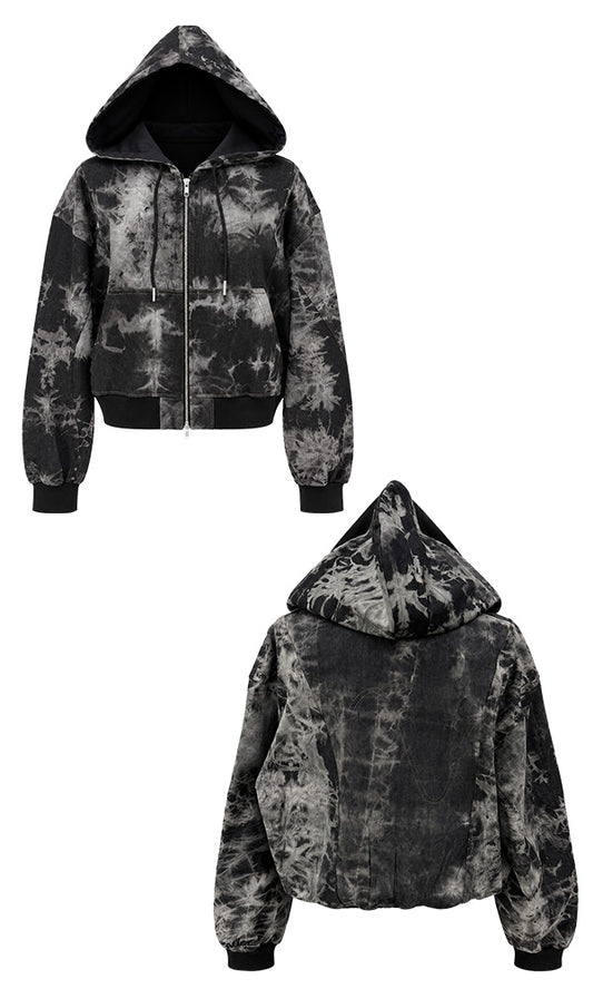 Reculer Pipe dyed denim crop hoodie zip-up(ブラック) 商品画像5/6