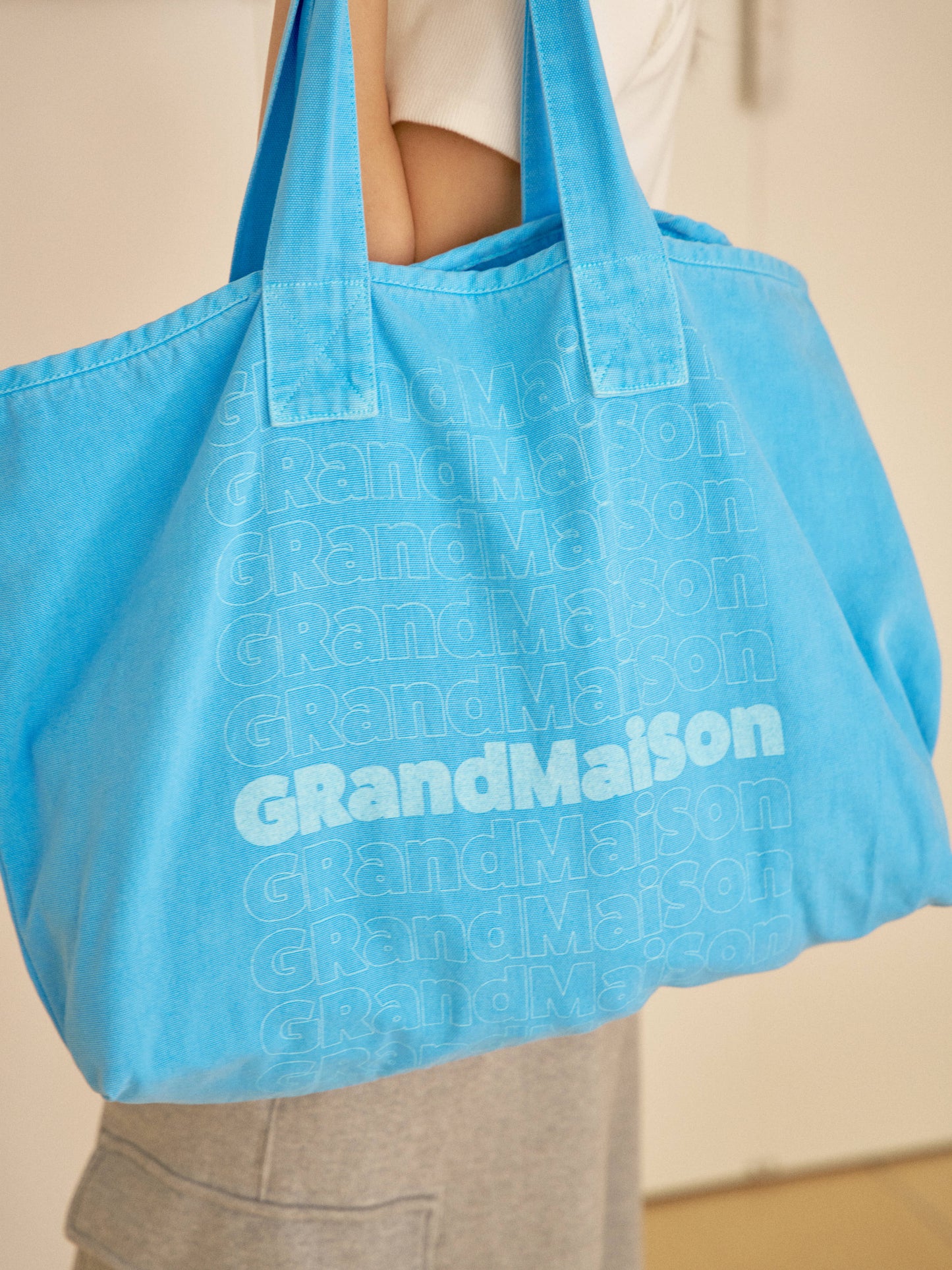 Pigment Lettering Shoulder Bag - Blue