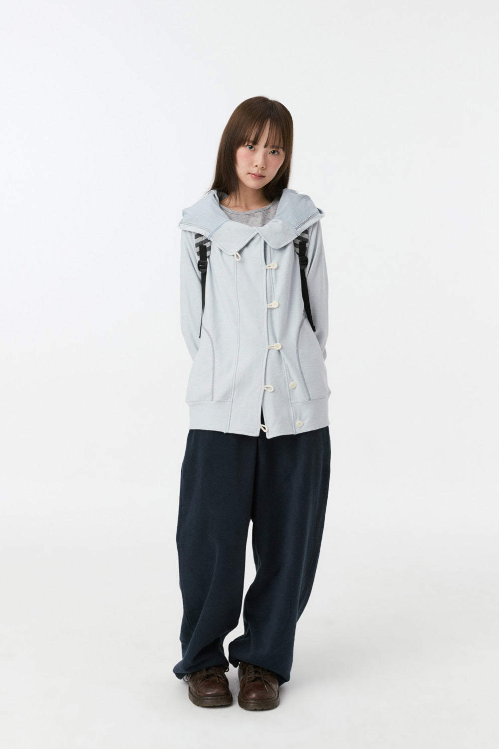 RAGLAN BUTTON HOODED ZIP-UP, SKY BLUE