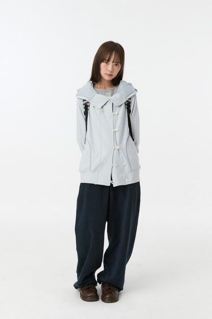 RAGLAN BUTTON HOODED ZIP-UP, SKY BLUE