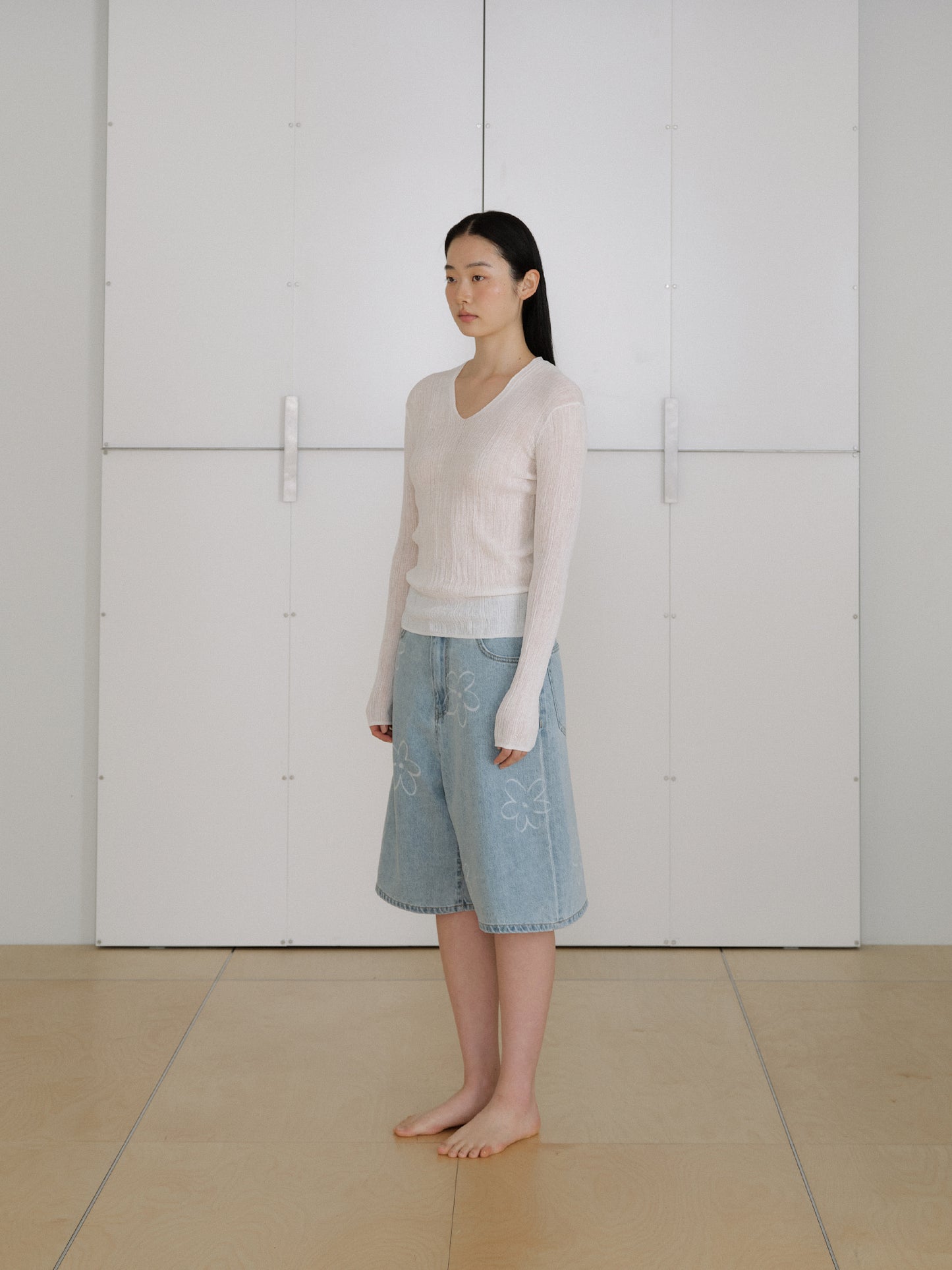 Multi Rib V-neck Pullover - Ivory