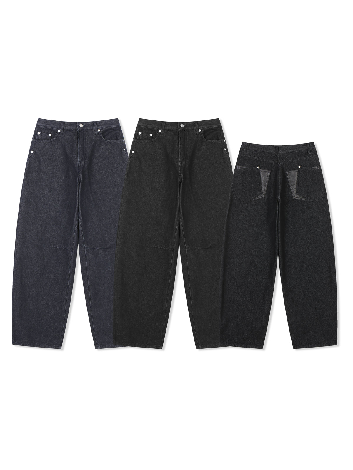 Curve Line Wide Denim Pants NAVY CHARCOAL BLACK flatlay