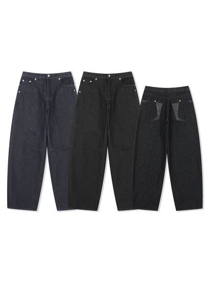 Curve Line Wide Denim Pants NAVY CHARCOAL BLACK flatlay