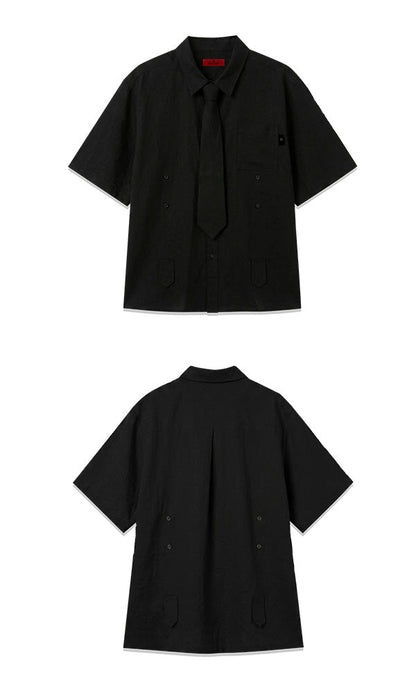 Bijo Point Short-Sleeved Shirts Black (Tie Version)
