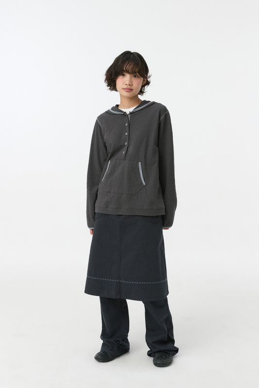 [9/11予約配送] FLORAL BUTTON HOODED LONG SLEEVE, CHARCOAL