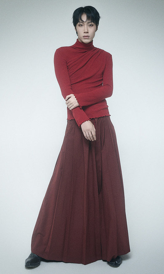 【Reculer レキュリー】Cowl string coloration draped T-shirt Red