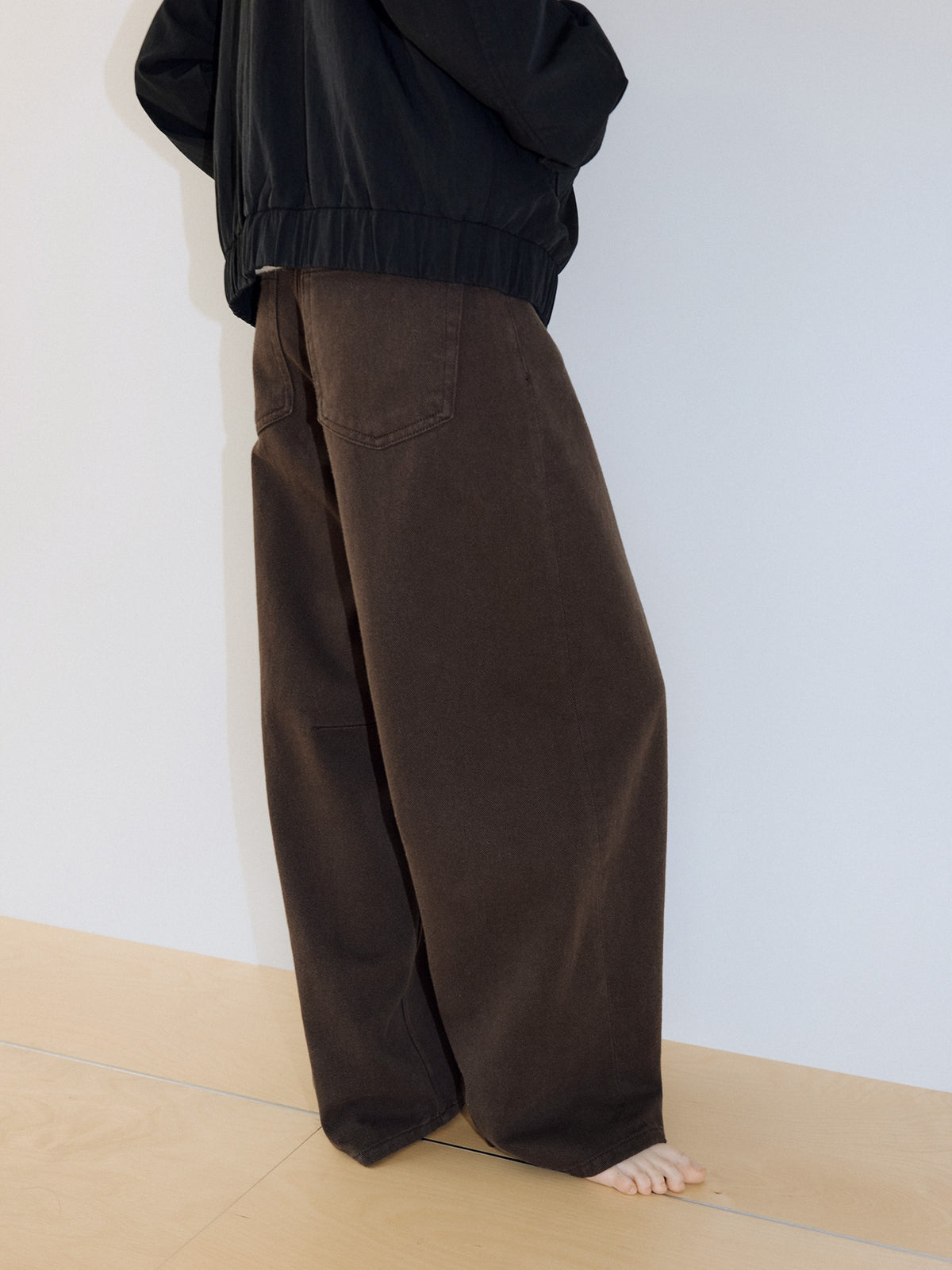 Cotton Twill Curved Pants - Brown 1