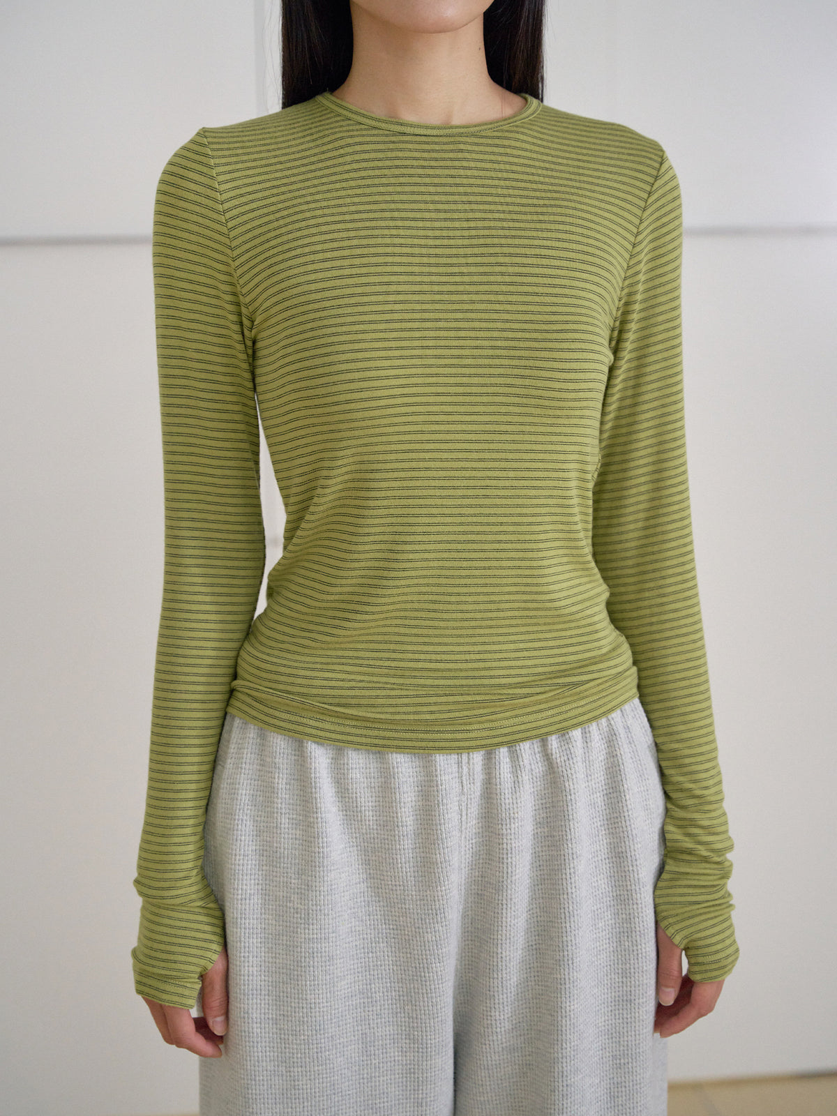 Rib Stripe Long Sleeve - Olive 8