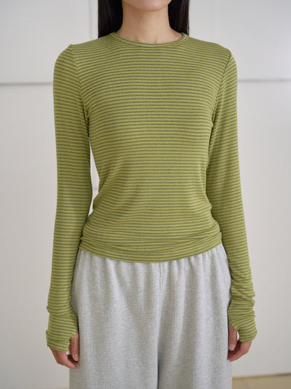 Rib Stripe Long Sleeve - Olive 8