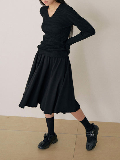Double V-neck Rib Pullover - Black 3