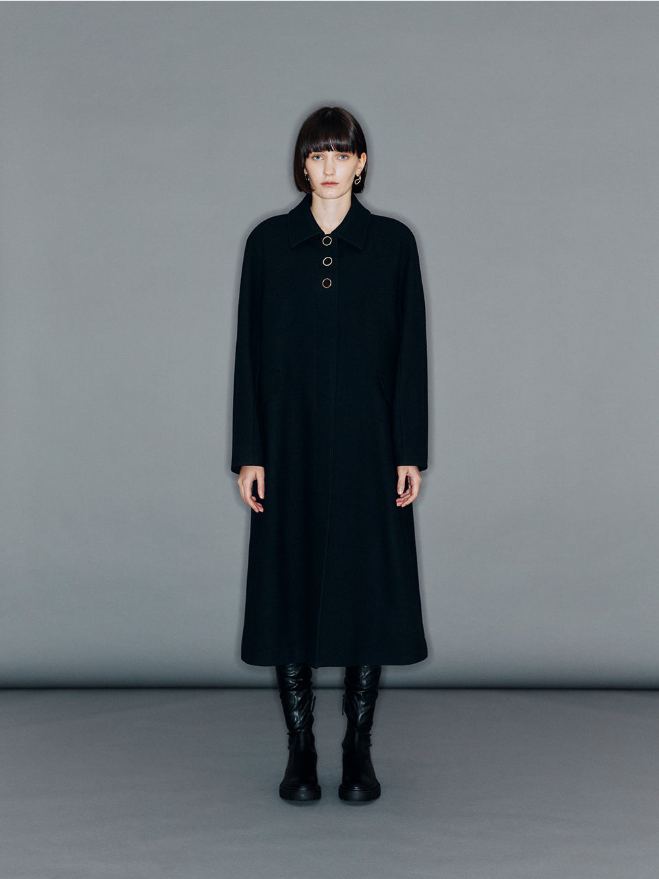 Sabik Raglan Sleeve Oversized Wool Coat Black | ARIK.（アリク