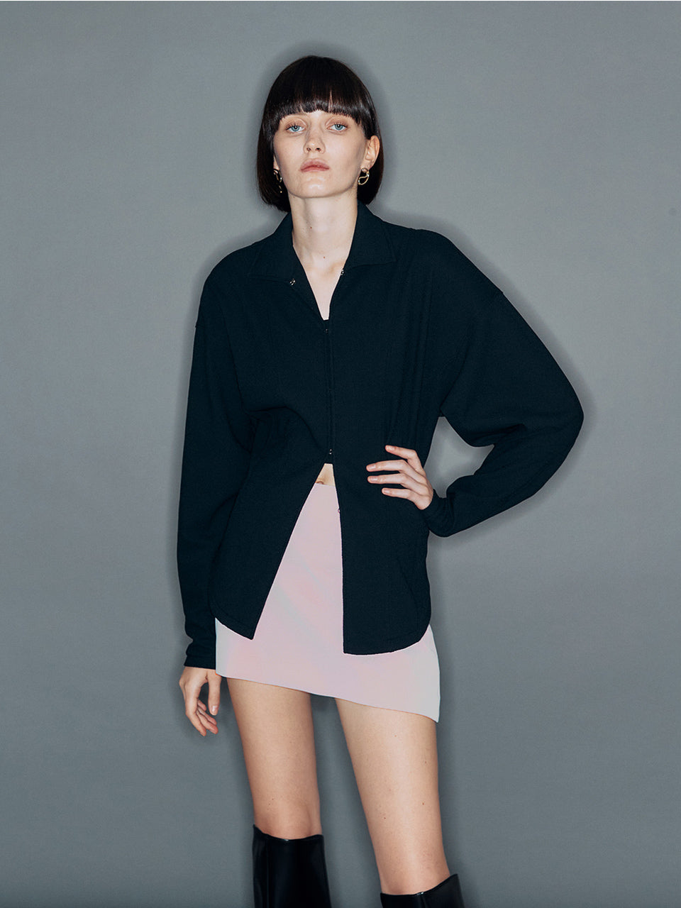 ARIK. アリク】SARGAS Velvet-like faux leather Mini skirt Dark Navy