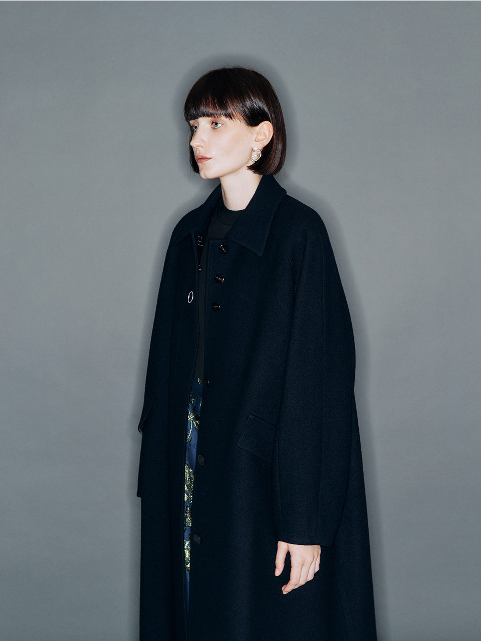 ARIK. | Raglan Sleeve Oversized Wool Coat in Dark Navy | Korean