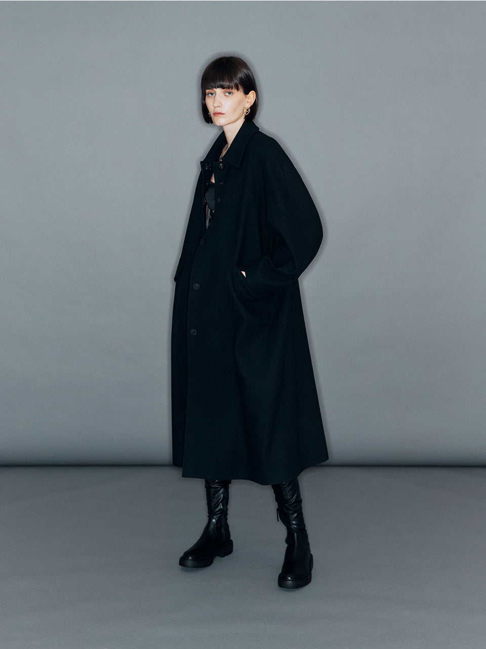 ARIK. アリク ウールコート 黒 ディテール写真｜上質ウール素材 韓国ブランド