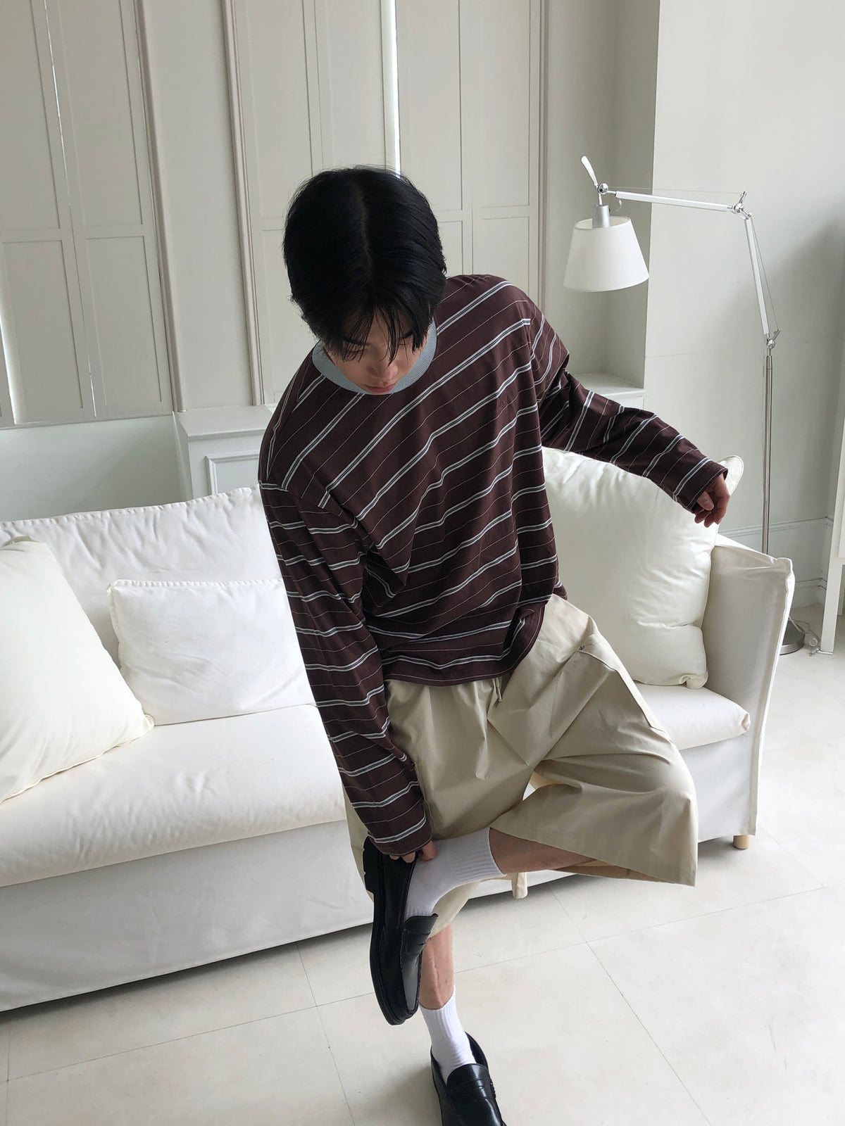 Embroidered Logo Stripe Ringer Long Sleeve Tee 16