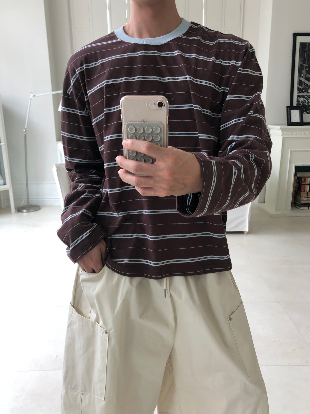 Embroidered Logo Stripe Ringer Long Sleeve Tee 1