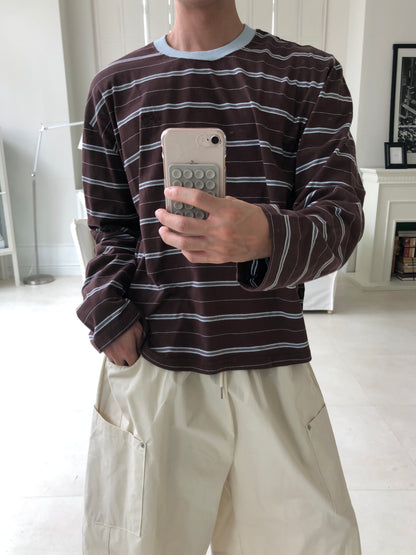Embroidered Logo Stripe Ringer Long Sleeve Tee 1