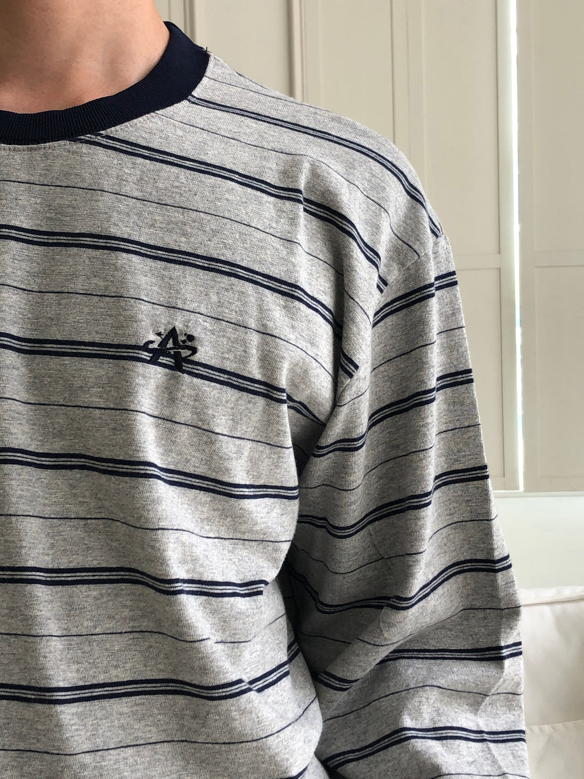 Embroidered Logo Stripe Ringer Long Sleeve Tee 7