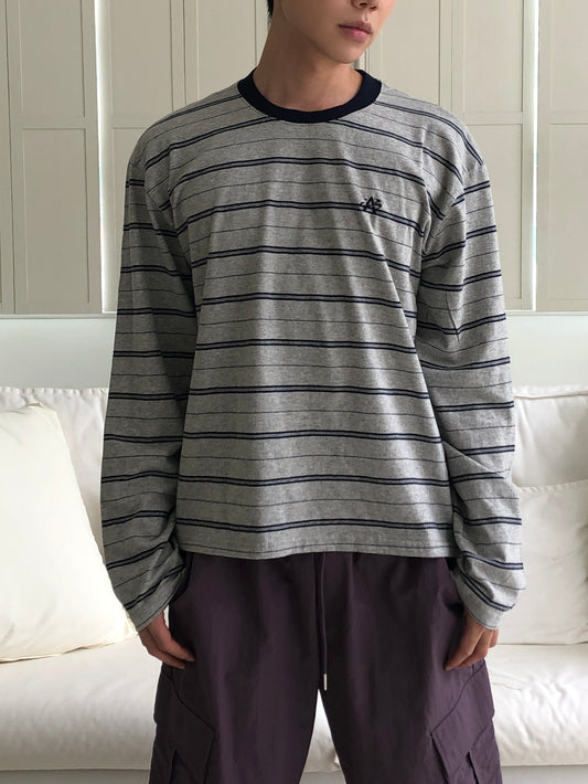 Embroidered Logo Stripe Ringer Long Sleeve Tee 8