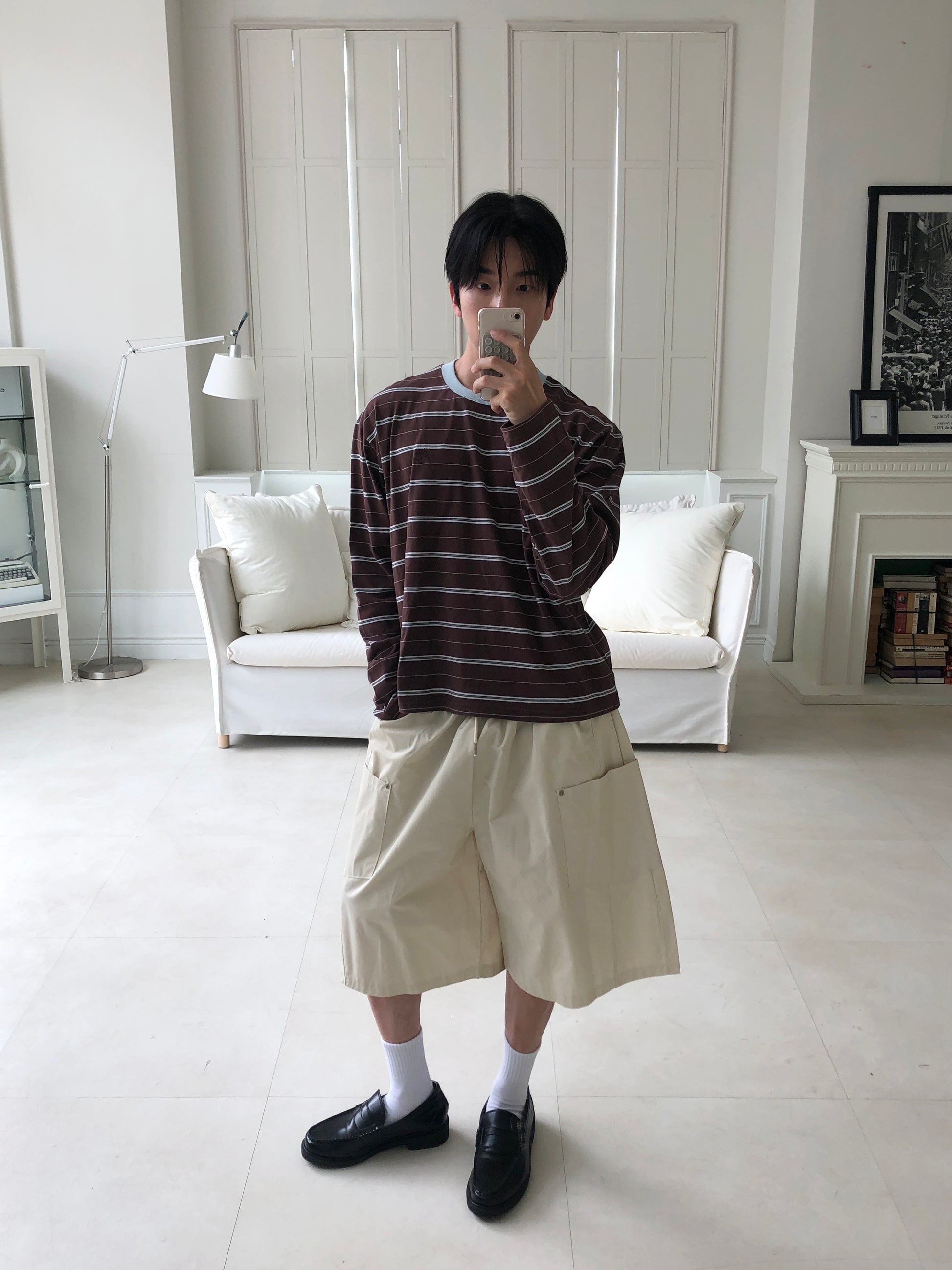 Embroidered Logo Stripe Ringer Long Sleeve Tee - BROWN STRIPE