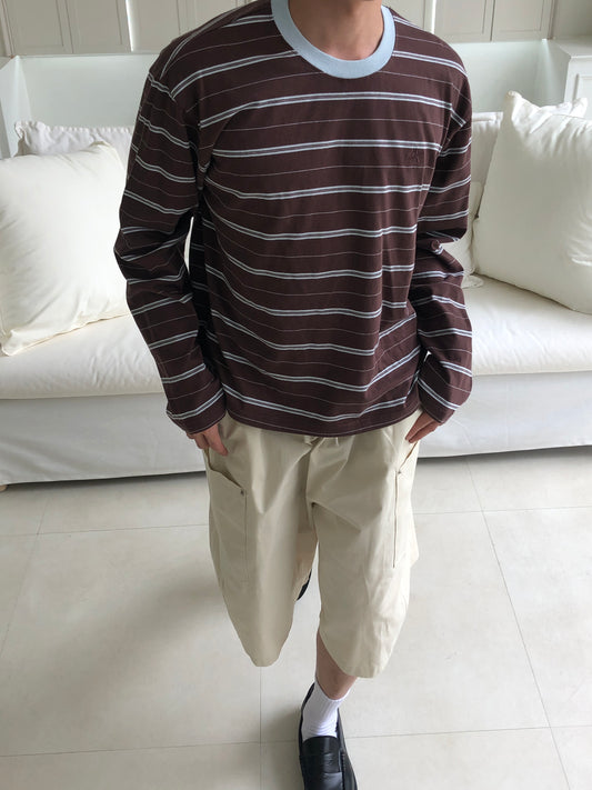 A Stripe Ringer Long Sleeve Gray back