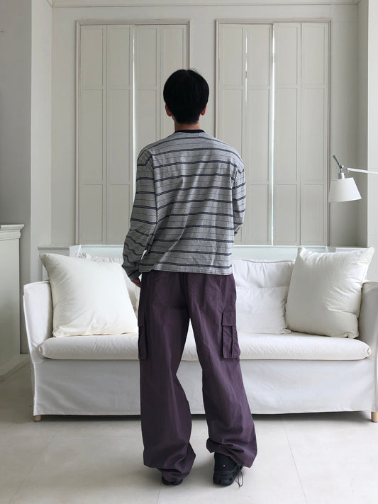 A Stripe Ringer Long Sleeve Gray front