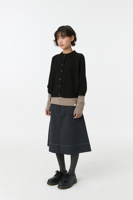3/4 RAGLAN KNIT CARDIGAN, BLACK