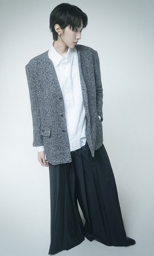 Reculer Lapelless tweed jacket(チャコール) 商品画像3/7
