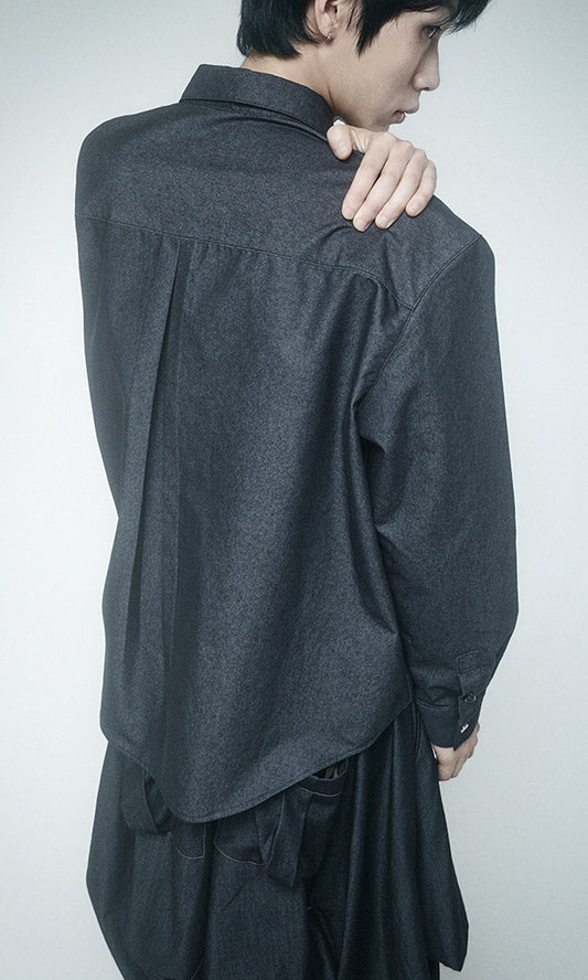 【Reculer レキュリー】Draping Basic long shirts Like denim Black