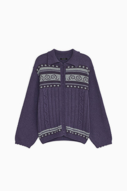 SNAIL GRAPHIC KNIT CARDIGAN, PURPLE