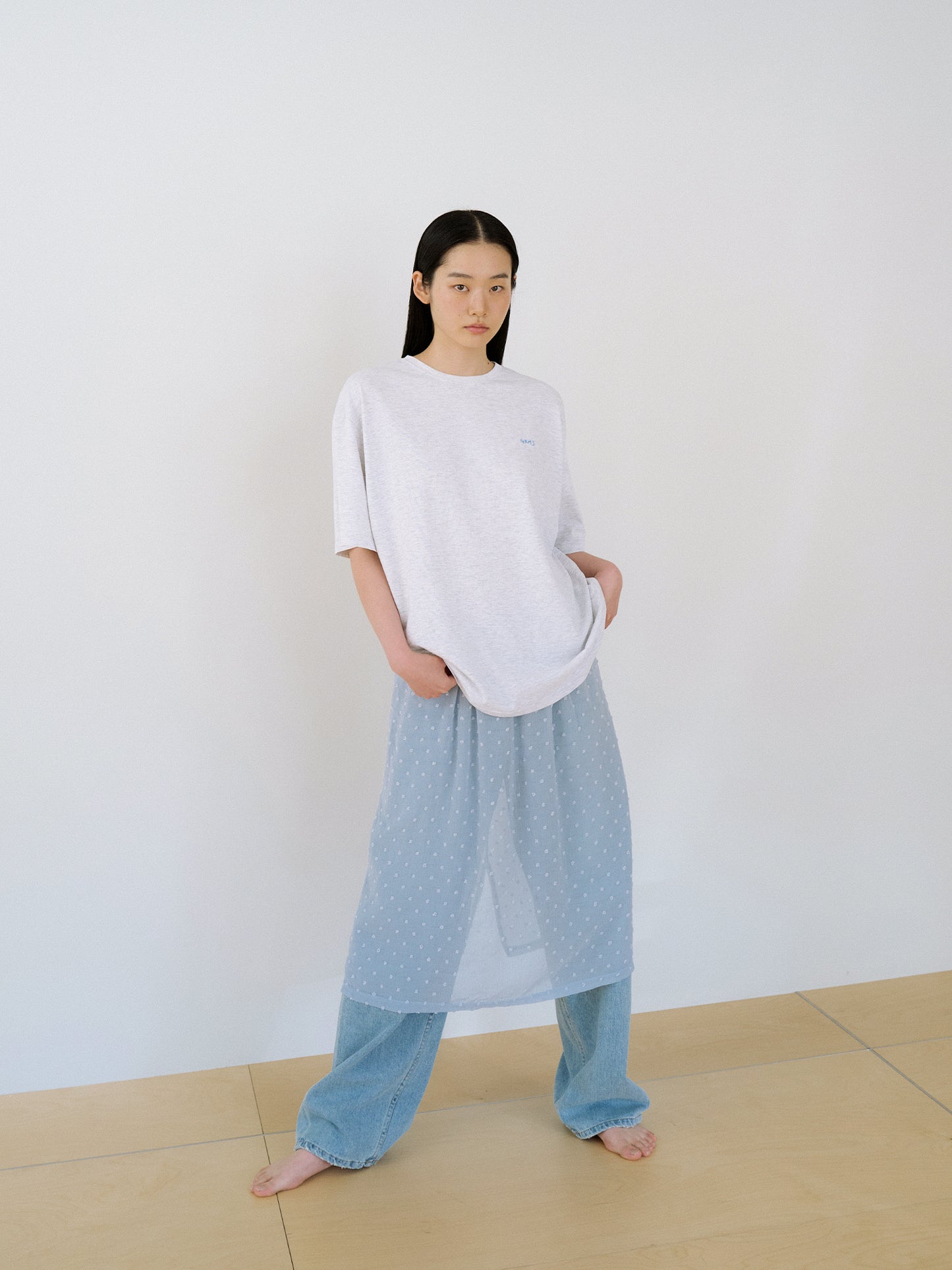 Dot Slit Skirt - Blue