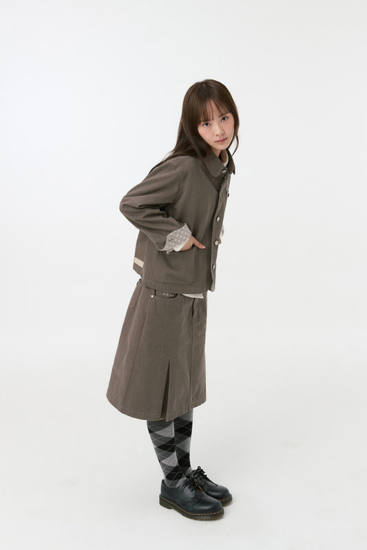 [10/1予約配送] ROUND COLLAR COTTON JACKET, BROWN KHAKI