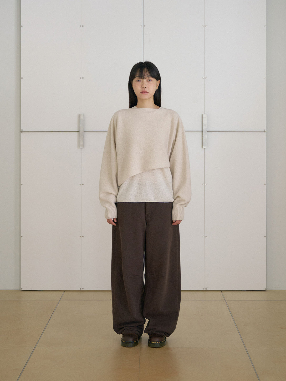 Unbalanced Boat Neck Pullover - Oatmeal 12