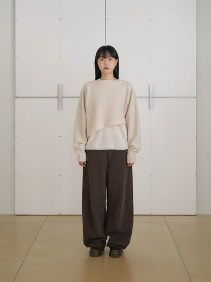 Unbalanced Boat Neck Pullover - Oatmeal 12