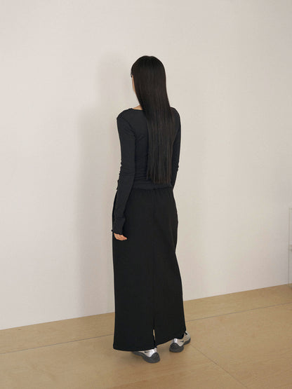 Center Slit Sweat Skirt - Black 3