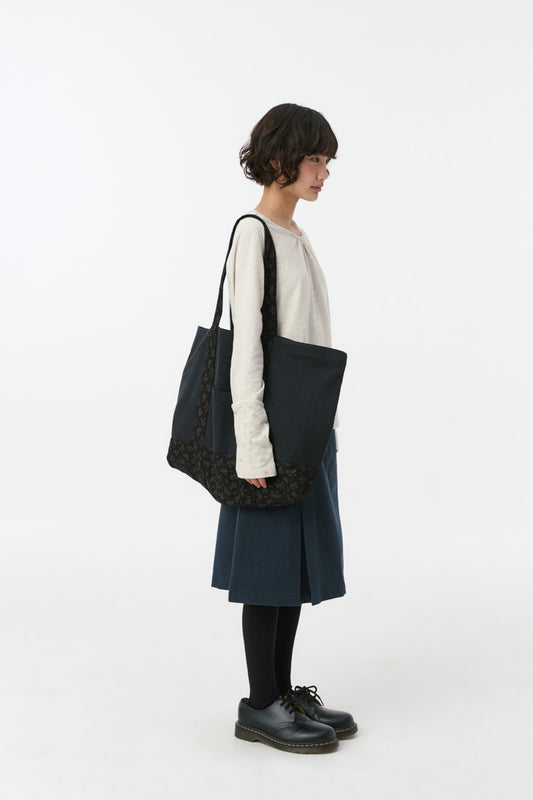 VINTAGE FLORAL TOTE BAG, BLACK