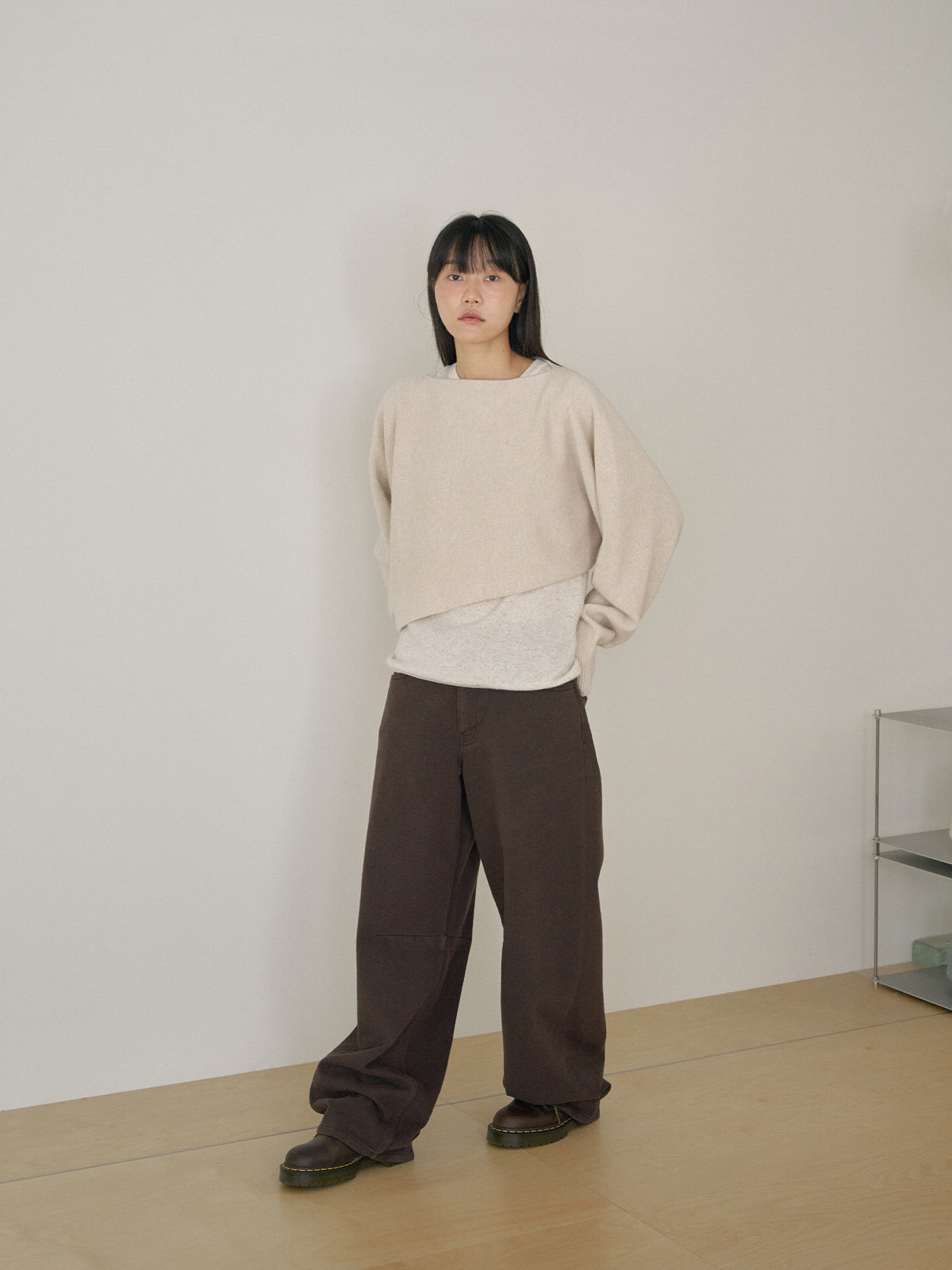 Unbalanced Boat Neck Pullover - Oatmeal 7
