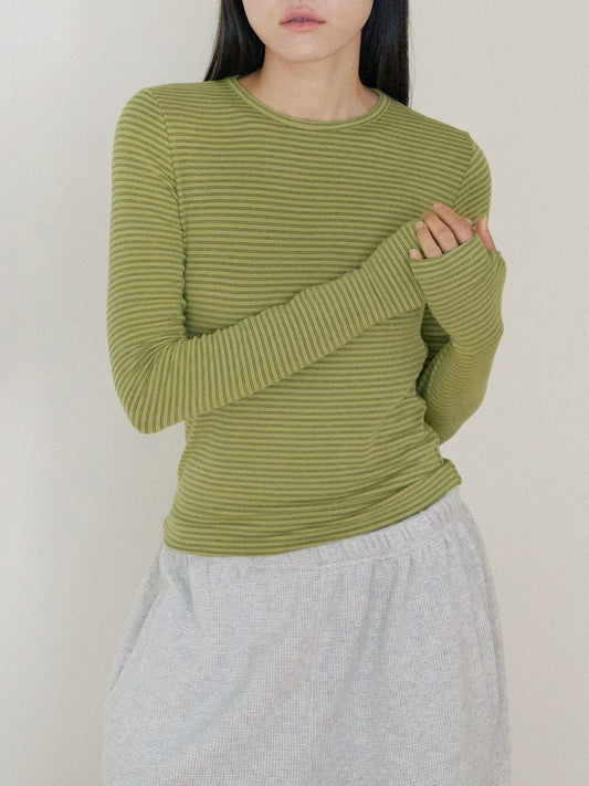 Rib Stripe Long Sleeve - Olive 2